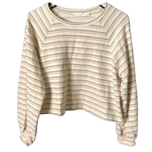 Lush Crop Top Womens S Muted Yellow Striped Long Sleeve French Terry Knit - Picture 1 of 5